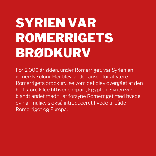 For 2.000 år siden, under Romerriget, var Syrien en romersk koloni. Her blev landet anset for at være Romerrigets brødkurv, selvom det blev overgået af den helt store kilde til hvedeimport, Egypten. Syrien var blandt andet med til at forsyne Romerriget med hvede og har muligvis også introduceret hvede til både Romerriget og Europa.