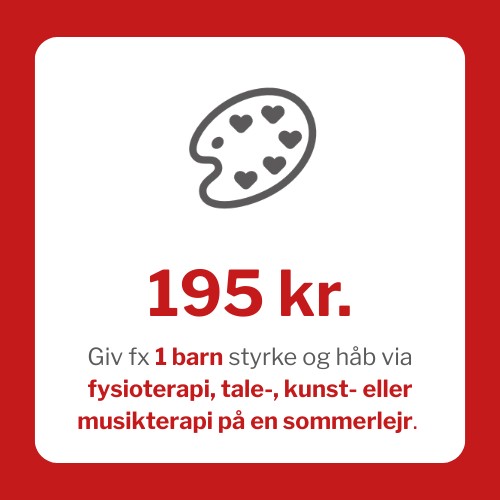For 195 kr. kan du give fx 1 barn styrke og håb via fysioterapi, tale-, kunst- eller musikterapi på en sommerlejr.