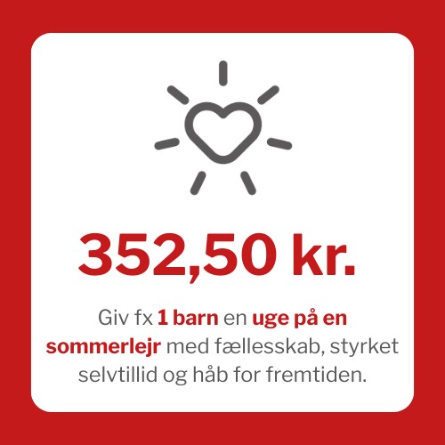 For 352,50 kr. kan du give fx 1 barn en uge på en sommerlejr med fællesskab, styrket selvtillid og håb for fremtiden.