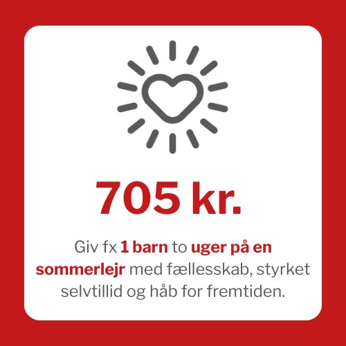 For 705 kr. kan du give fx 1 barn to uger på en sommerlejr med fællesskab, styrket selvtillid og håb for fremtiden.